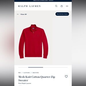 Polo Ralph Lauren Red Quarter-Zip Sweater